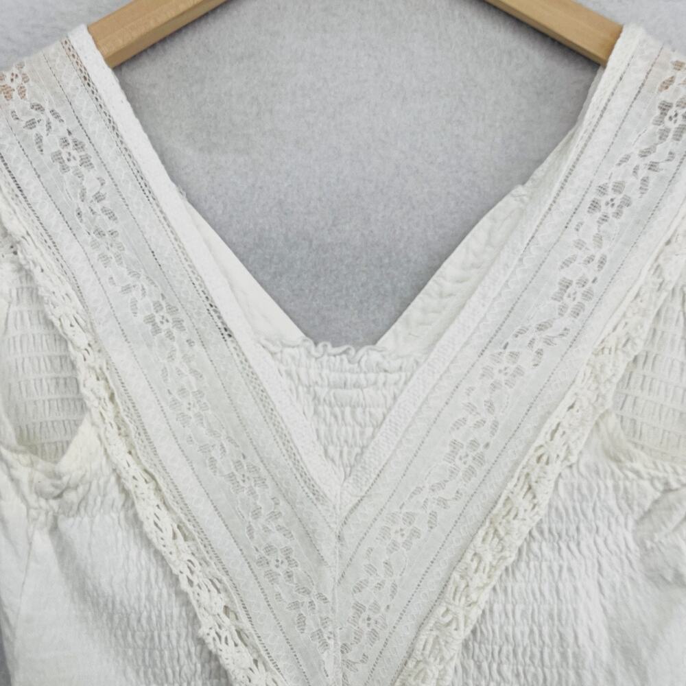 FREE PEOPLE Tank Top S On My Mind Vest Smocked Lace Trim Crop Button Up White - Picture 10 of 13